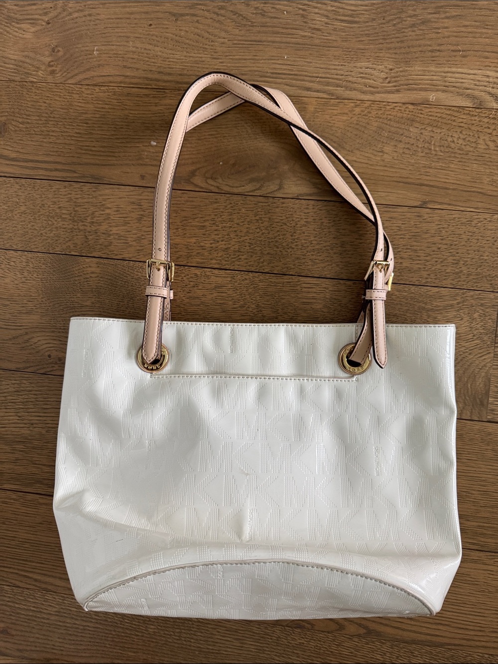 Michael Kors White Tote with Blush Straps